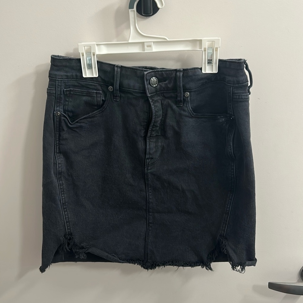 Good American Black/Grey High Rise Frayed Hem Denim Jean Mini Skirt 8/29